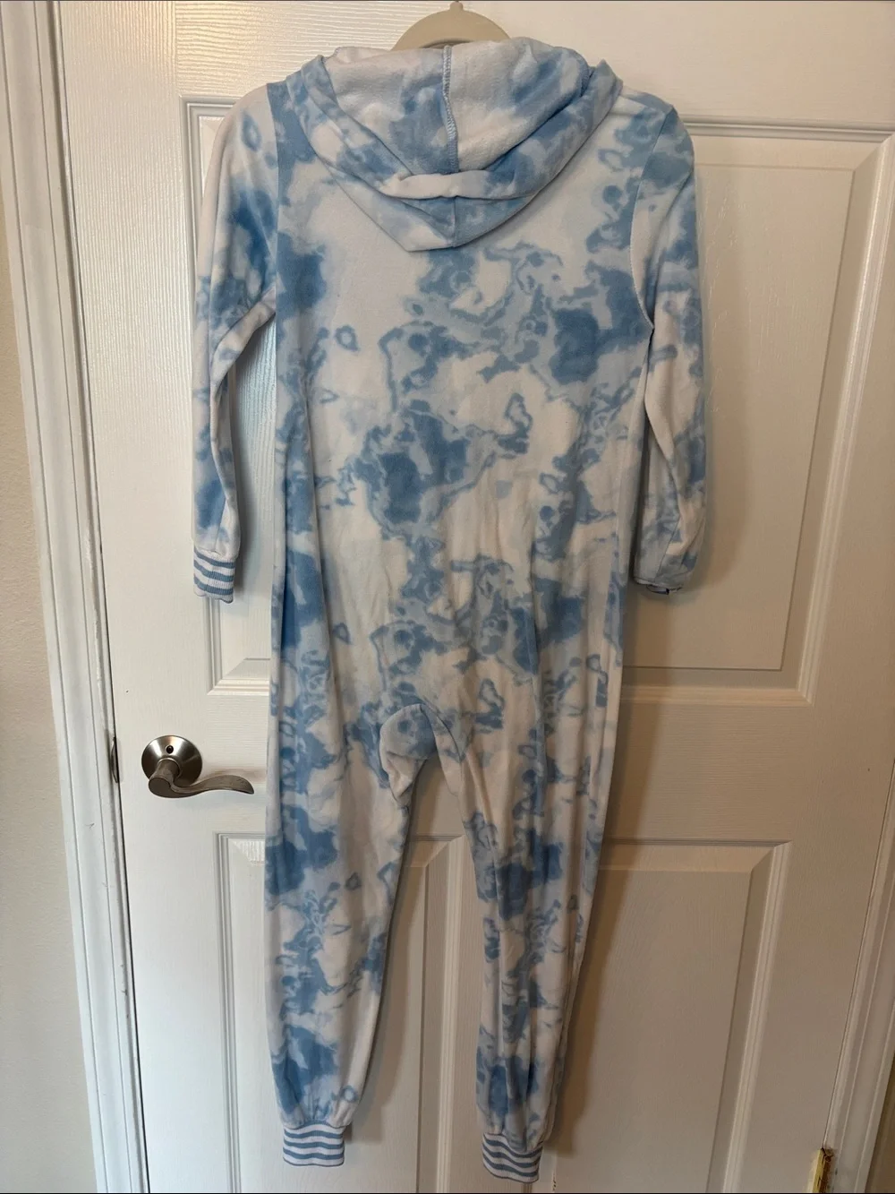 Cat & Jack Light Blue and White Tie-Dye Hooded One-Piece Footie